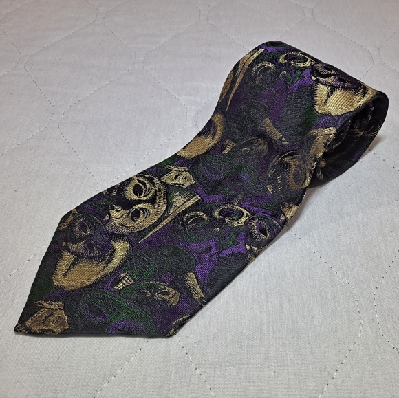 Wembley 💯 Silk Designer Necktie 4"x59" Abstract Multi-colored Purple/Green/Gold - Picture 6 of 9